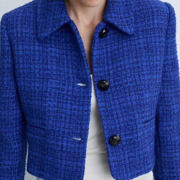 Mango Blue Tweed Jacket with Buttons - Picture 5 of 5